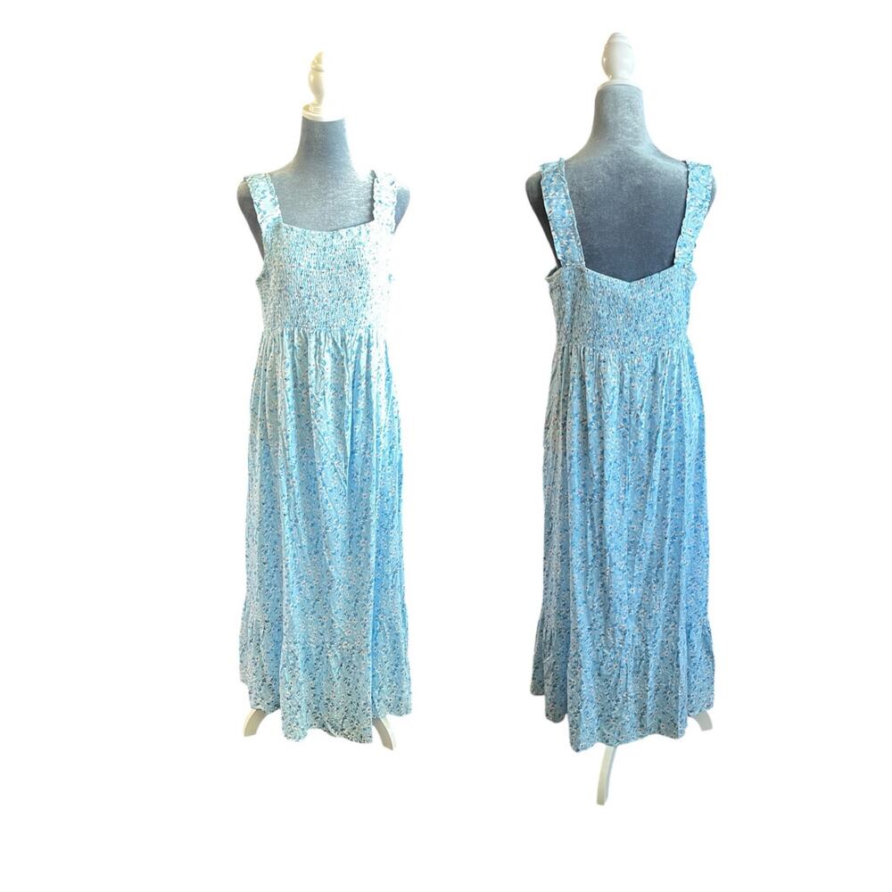 Summer Boho Spaghetti Strap Square Neck Ruffle Maxi Dress Large